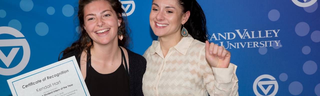 Internship Recognition Lunch photo, supervisor and student with certificate